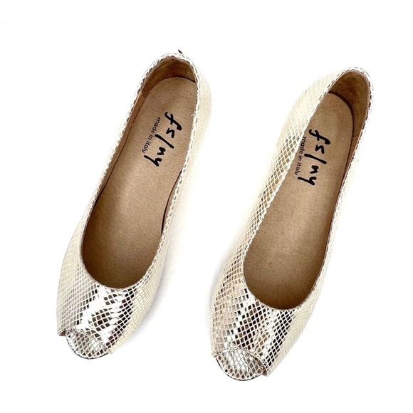 French Sole Shoes FS/NY Fortune Platino Peep Toe Snake Print fsny Size 7.5 EUC - Picture 3 of 9